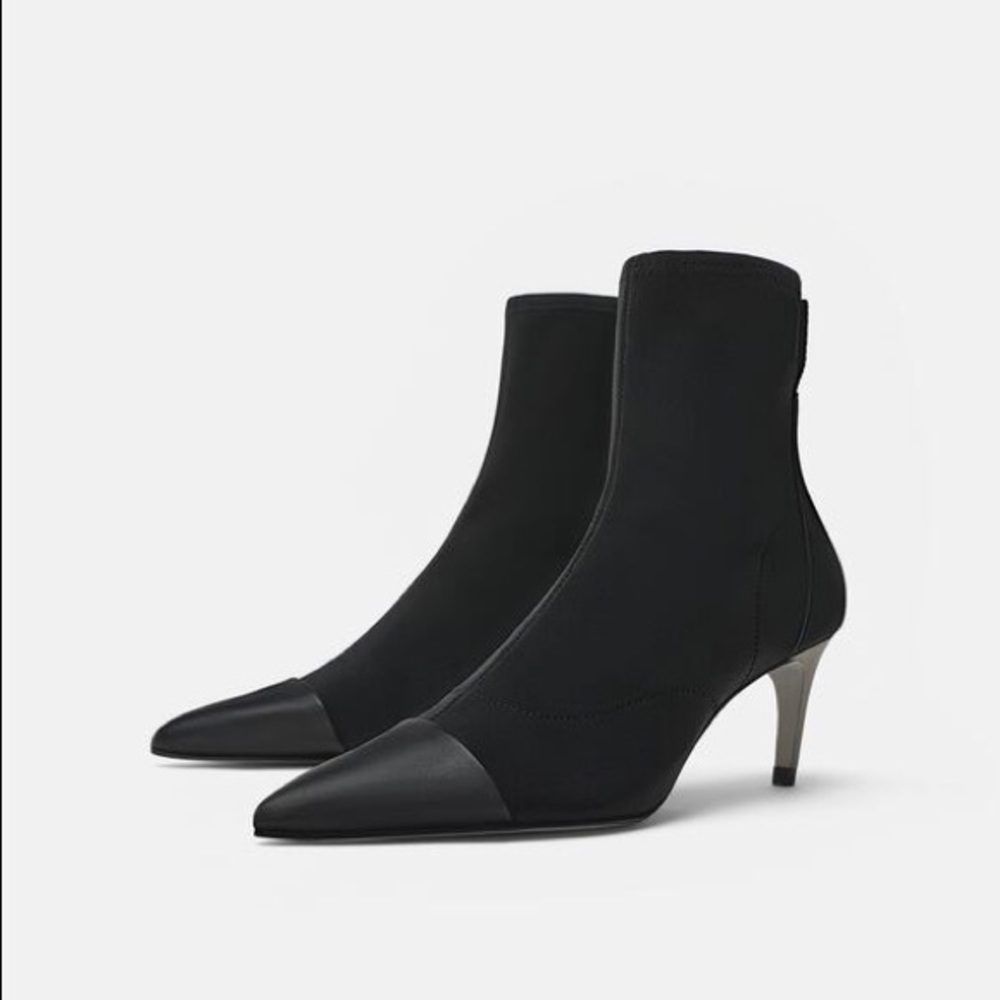 Zara black techical fabric heeled ankle boots